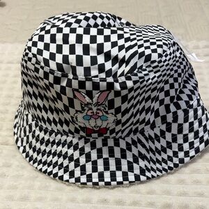 Checkered Bucket Hat with Rabbit Design